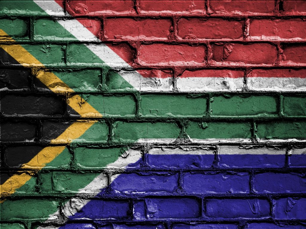 south african flag on bricks